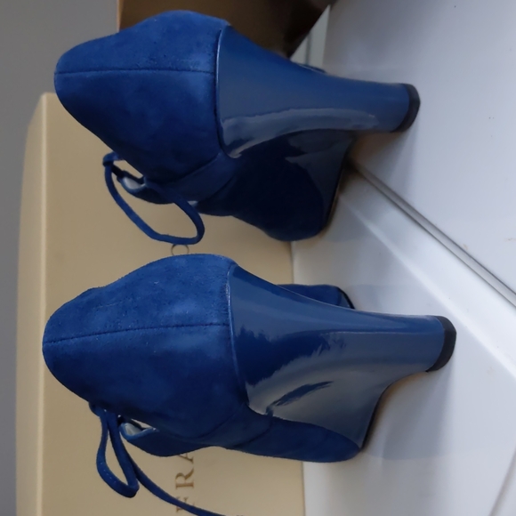 Franco Sarto Royal Blue Lace Up Deco Suede Wedge 7 - Picture 7 of 17